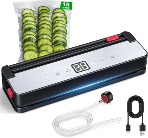 Sellador al vacío portátil para almacenamiento de alimentos: máquina selladora al vacío de succión de 75 kPa - Batería recargable de 4000 mAh para