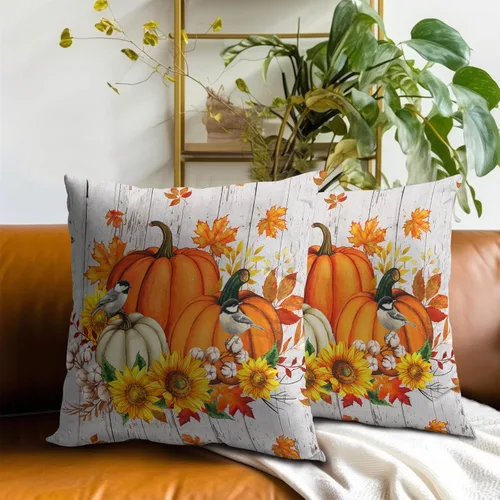 Miniatura 8 de Giwawa Juego de 2 fundas de almohada de calabaza otoñal de 16 x 16 pulgadas, fundas de cojín de algodón de madera de girasol para sofá, patio