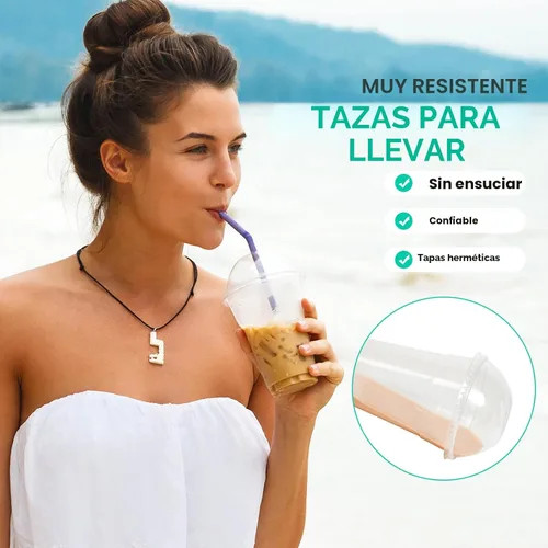 Miniatura 4 de Paquete de 100 vasos de plástico transparente de 12 onzas con tapas de cúpula, tazas desechables de parfait de postre para helado, bebidas de café