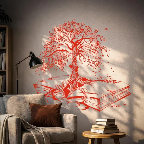 Miniatura 8 de Vinilo adhesivo para pared, diseño de árbol de hojas, biblioteca de conocimiento, sala de lectura, decoración grande (ig5200)