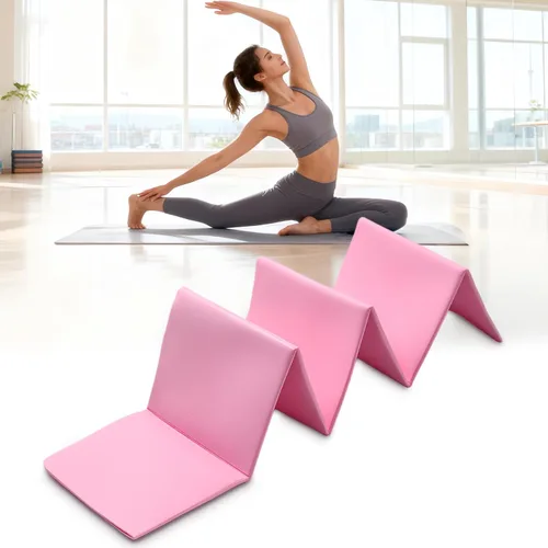 Miniatura 5 de Tapete de yoga plegable, almohadilla portátil de 72 x 24 pulgadas, antideslizante, tapete de fitness con correa de transporte y soporte de cojín