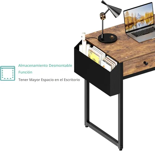Miniatura 8 de Lufeiya Escritorio pequeño para computadora con 2 cajones para dormitorio, escritorio de oficina en casa de 31 pulgadas con cajón de tela de Marrón