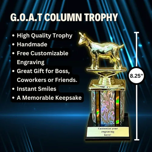 Miniatura 2 de Trofeo de cabra con grabado personalizado – Premio Premium Greatest of All Time con base de columna – Trofeo de reconocimiento divertido para jefes