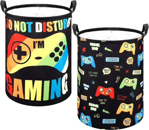 Zhehao 2 Piezas Cesta de Ropa Sucia Gamer para Niños Cesta de Ropa Sucia para Niños Decoración de Habitación Gamer Cesta de Almacenamiento Gaming