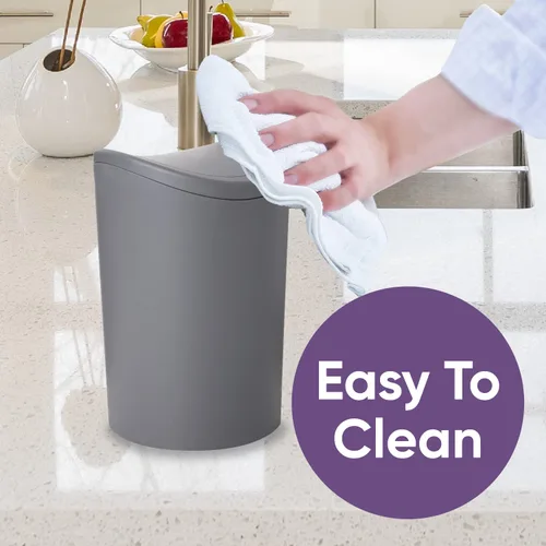Miniatura 2 de Superio MIni - Bote de basura para baño con tapa, cubo de basura mini gris moderno con tapa abatible (1 1/2 galones, 6 litros) bote de basura