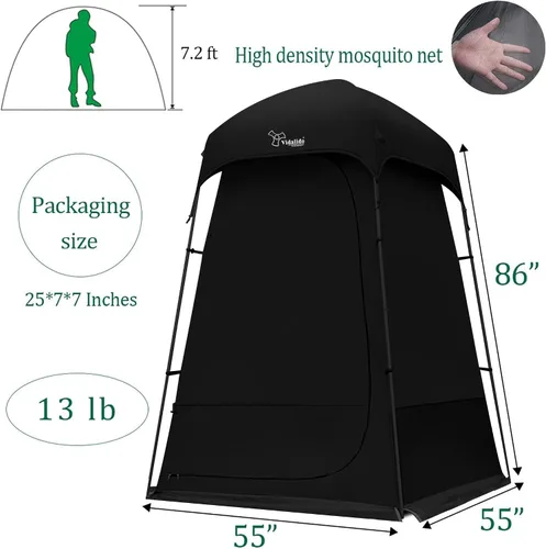 Miniatura 7 de Carpa de Ducha al Aire Libre Cambiador de Privacidad Carpas de Camping Portátiles Negro