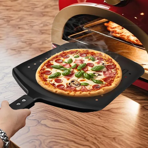 Miniatura 2 de Pala perforada de aluminio para pizza de 12 pulgadas, antiadherente, de metal, con cortador basculante, 12 x 14 pulgadas, espátula grande de acero