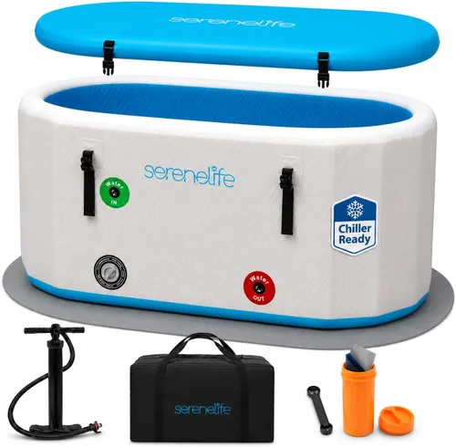 SereneLife Bañera de inmersión fría inflable aislada – Tina de baño de hielo para una persona con tapa, cápsula de recuperación de terapia de