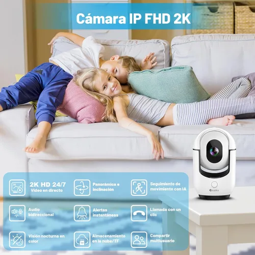 Miniatura 2 de Cloarks Cámara de seguridad panorámica/inclinable 2K, cámaras interiores WiFi para seguridad en el hogar con detección de movimiento AI, cámara