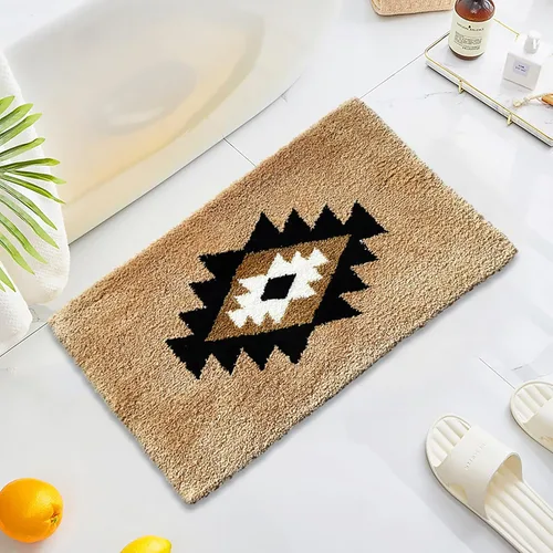 Tapetes de baño bohemios antideslizantes geométricos, alfombras de baño esponjosas, suaves y absorbentes para baño, ducha, lavabo, hogar, entrada, L