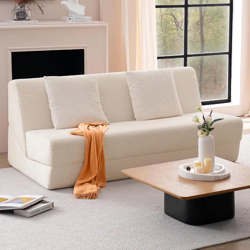 Miniatura 9 de Sofá cama plegable, silla convertible con almohadas, espuma viscoelástica de alto soporte y tela de pana suave, cómodo sofá cama de dos plazas