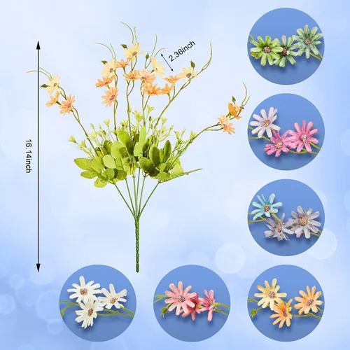 Miniatura 2 de Waydress 6 paquetes de flores artificiales de flores silvestres artificiales, flores silvestres artificiales, ramo multicolor para interiores