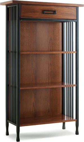 Miniatura 11 de Leick Home Ironcraft Estantería de madera maciza, 1 cajón, 2 estantes, herrajes ennegrecidos, lados de listones, fácil montaje, negro lavado, 12