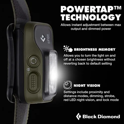Miniatura 3 de BLACK DIAMOND Spot 400 - Linterna frontal 400 lúmenes de brillo, regulable Impermeable y duradera Funciona con 3 pilas AAA (incluidas) Oliva