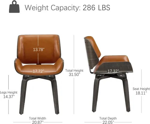 Miniatura 2 de Zouron Sillas de comedor giratorias, sillas de escritorio modernas de mediados de siglo, silla retro de piel sintética con patas de madera, silla