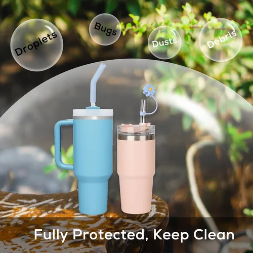 Miniatura 3 de 8 popotes de acero inoxidable compatibles con vasos Stanley Adveture Quencher de 40 onzas, popote de repuesto de 12 pulgadas con 8 fundas