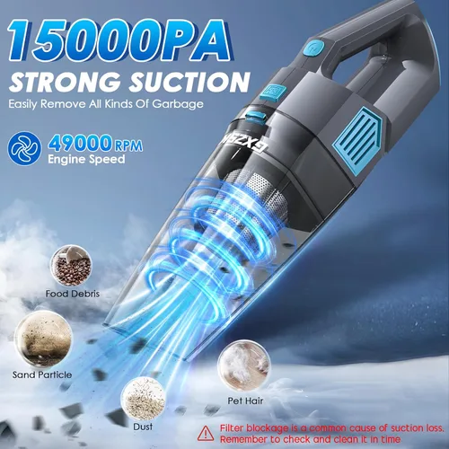 Miniatura 2 de Gxzsk Aspiradora de Mano Inalámbrica, 15000PA de Succión Fuerte Aspiradora de Mano Recargable para Coche, Aspiradora de Mano Portátil con Gris