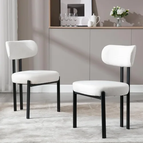 Miniatura 7 de Ya-Home Juego de 2 sillas de comedor modernas, sillas de comedor tapizadas de lino con respaldo curvado, patas de metal negro, sillas laterales