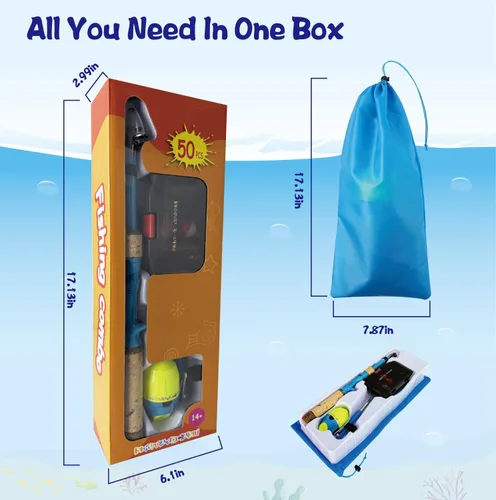 Miniatura 9 de Kids Rod Set, Kids Fishing Rod and Reel Combo and Fishing Net Tackle Box with Fishing Lure Hook and Bag for Girls Beginners, Kids, Youth Anglers