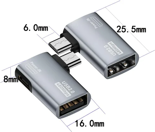Miniatura 4 de Adaptador OTG micro USB 2 en 1 alimentado de 90 grados en ángulo recto con puerto de carga de alimentación micro USB, paquete de 2