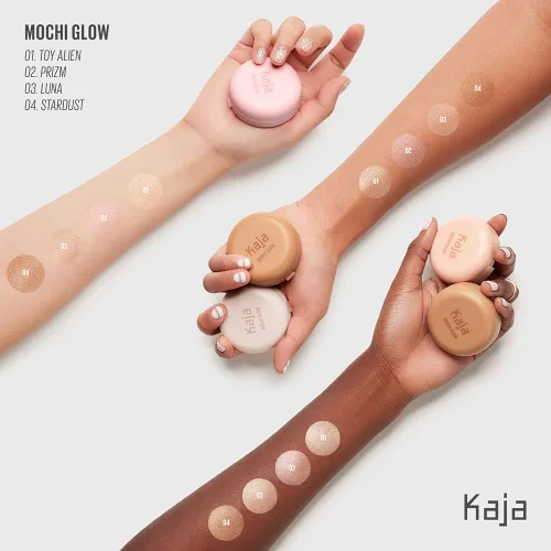 Miniatura 2 de Kaja Resaltador Mochi Glow 4 tonos, mezclable, de aspecto natural, compacto, tamaño de bocado, polvo de estrellas 04, 0.15 onzas 04 Polvo