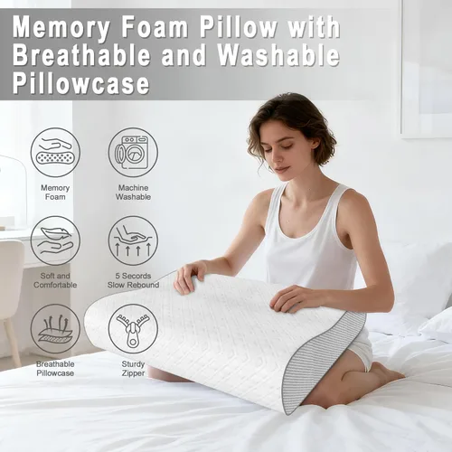 Miniatura 3 de Almohada cervical para aliviar el dolor de cuello, almohada de espuma viscoelástica, almohada ergonómica de contorno ajustable para dormir de lado