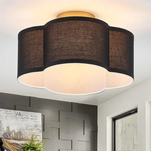 Miniatura 11 de VILUXY Luces de techo semiempotradas doradas, lámpara de techo moderna de 4 luces con pantalla de tela plisada blanca en pantalla de flores, lámpara