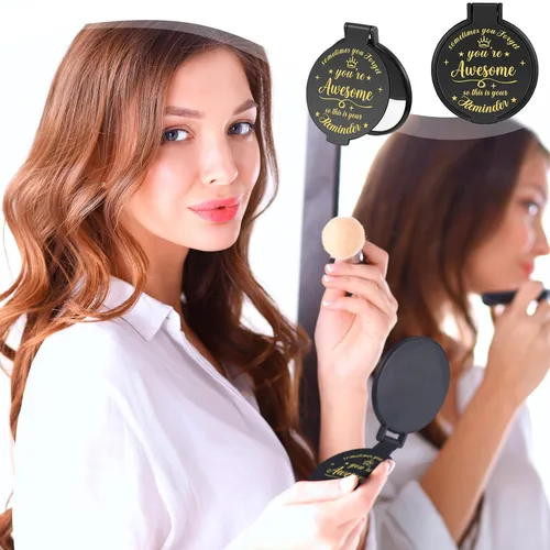 Miniatura 6 de 18 piezas de espejo compacto inspirador de 2.76 pulgadas a granel para mujeres, pequeños regalos de graduación, día de la madre, fiesta, bolso, Negro