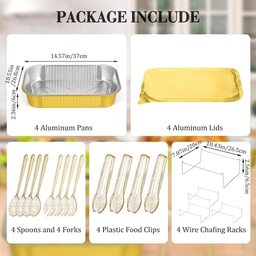 Miniatura 2 de Maxcheck 4 Juegos de Bandejas Calentadoras Desechables para Buffet, Juego de Chafing Dishes con Soportes de Alambre para Buffet, Kit de Soporte