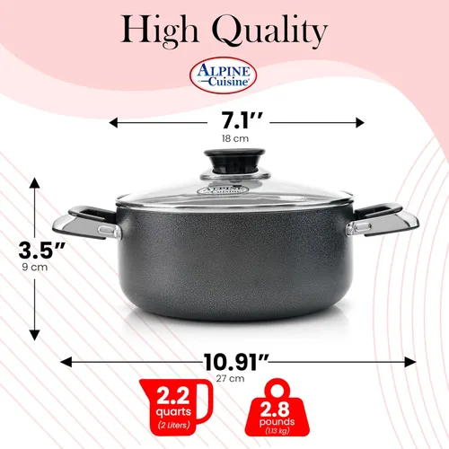 Miniatura 3 de Alpine Cuisine Olla antiadherente de 2.2 cuartos de galón con tapa de vidrio templado y asas de transporte, utensilios de cocina multiusos, horno