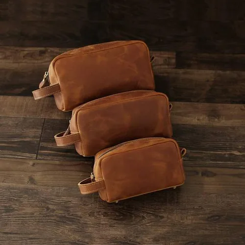 Miniatura 7 de Neceser para hombres o mujeres, kit de piel de grano completo, hecho a mano, bolsa de viaje vintage de cuero, bolsa de viaje grande, bolsa de Marrón