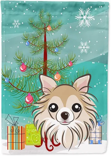 Miniatura 116 de Caroline's Treasures BB1622CHF - Bandera de casa Shih Tzu con árbol de Navidad y gris plateado para porche, grande, para colgar en la pared
