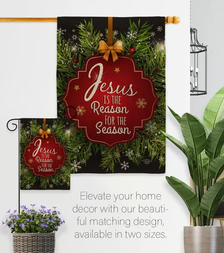 Miniatura 8 de Jesús es la razón de la temporada decoración de patio jardín estaca bandera juego de arpillera para puerta decoración de Navidad, cartel de pared