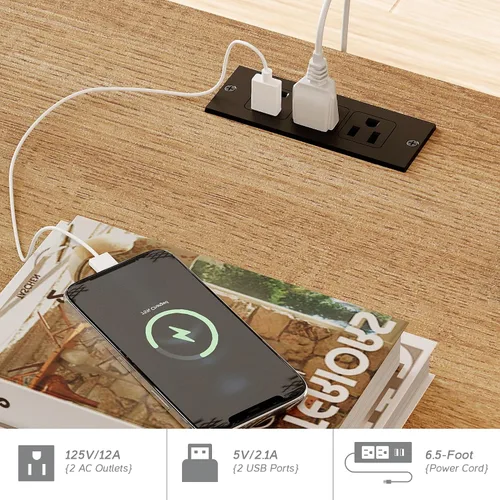 Miniatura 5 de WAMPAT Escritorio ejecutivo moderno de 59 pulgadas con cajones, escritorio para computadora de oficina en casa con estación de carga, cajón