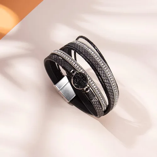 Miniatura 4 de Pulseras bohemias de cuero con cierre magnético para mujer, Cuero sintético