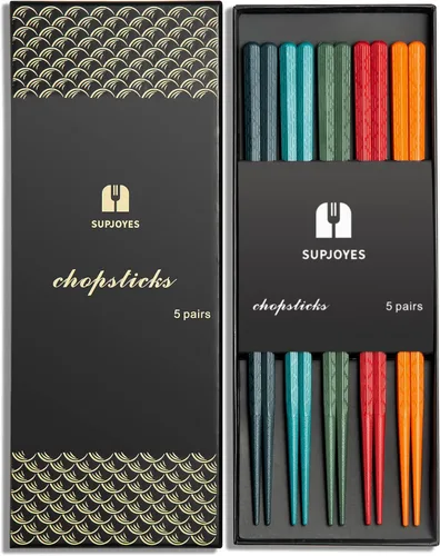 Miniatura 10 de 5 pares de palillos de fibra de vidrio; palillos japoneses reutilizables, aptos para lavavajillas, juego de regalo de palillos coloridos