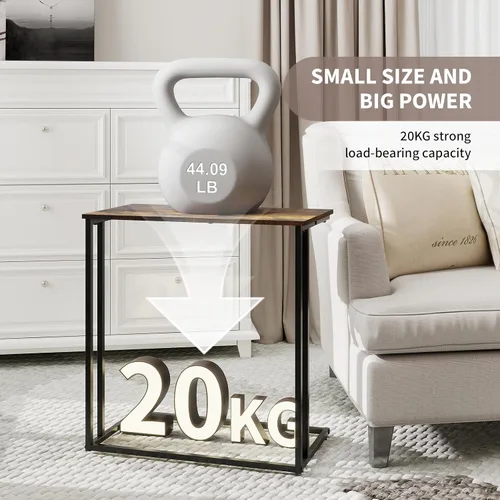 Miniatura 7 de Mesa auxiliar en forma de C, moderna mesa auxiliar con marco de metal, diseño que ahorra espacio para sala de estar, mesa de sofá de gran superficie