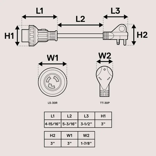 Miniatura 7 de True Mods 30A 125V a 30A 125V Adaptador de energía para RV, Cable de enchufe [NEMA L5-30R 3 puntas hembra a TT-30P 3 pines macho]