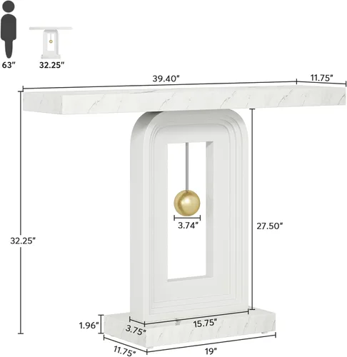 Miniatura 2 de Tribesigns Mesa consola moderna, mesa de sofá de mármol sintético de 40 pulgadas, mesa de entrada contemporánea con base en forma de péndulo