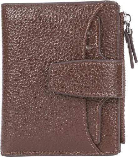 Miniatura 28 de Cartera de cuero con bloqueo RFID para mujer, pequeña, compacta, doble cremallera, con ventana para identificación