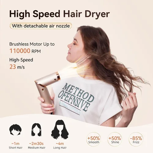 Miniatura 2 de 5 en 1 cepillo de aire caliente y secador de pelo, envoltura automática Airstyler con difusor, secador de pelo FlexStyle de alta velocidad de 110000