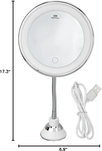 Miniatura 10 de Cryfokt Espejo de maquillaje iluminado recargable, espejo de tocador con aumento de 10x, espejo cosmético regulable de tres colores de luz, espejo