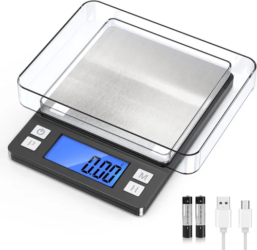 Miniatura 9 de BOMATA Báscula digital pequeña de 0.00 oz, recargable por USB, báscula de joyería mejorada de 2.2 lbs con función de visualización y retención más