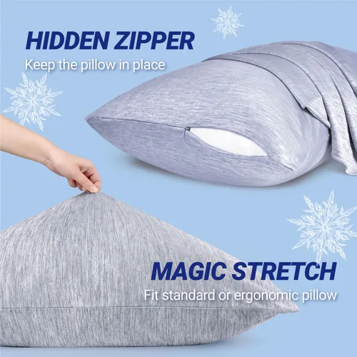 Miniatura 6 de Fittia Fundas de almohada refrescantes para personas que duermen con calor, paquete de 2 fundas de almohada transpirables con cremallera oculta, Azul