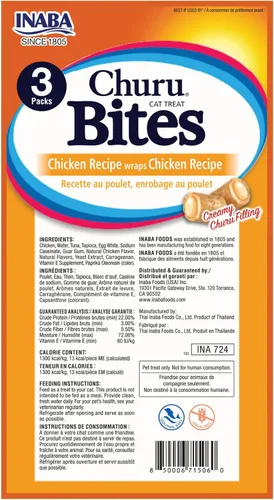 Miniatura 8 de INABA Churu Bites para gatos, golosinas para gatos horneadas y suaves rellenas de pollo con vitamina E, 0.35 onzas cada tubo, 24 tubos en total