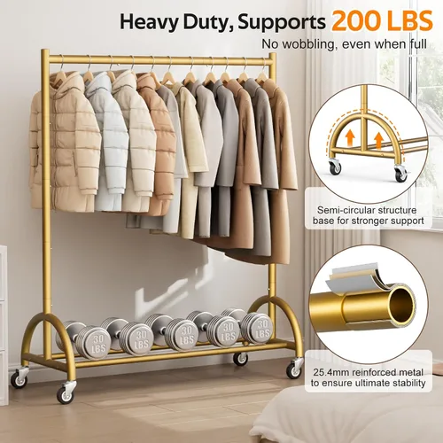 Miniatura 3 de MISSLO Perchero de ropa resistente con ruedas para colgar ropa, abrigos, ropa, vestidos, dorado