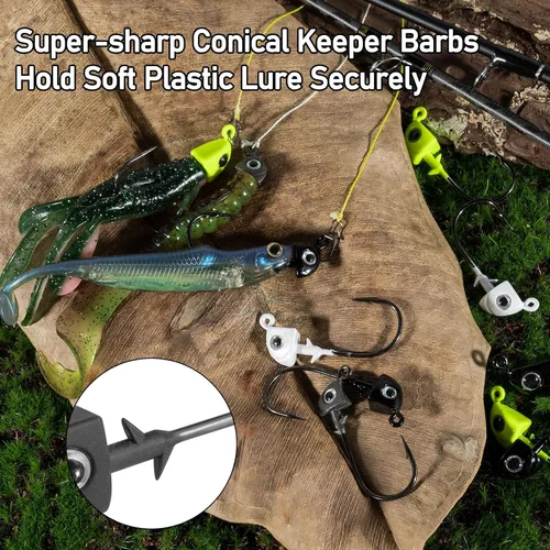Miniatura 4 de Dr.Fish Paquete de 10 cabezas de plantilla de tungsteno Swimbait, cabezas de pesca de agua salada para señuelo de lubina, ojos 3D, ganchos de acero