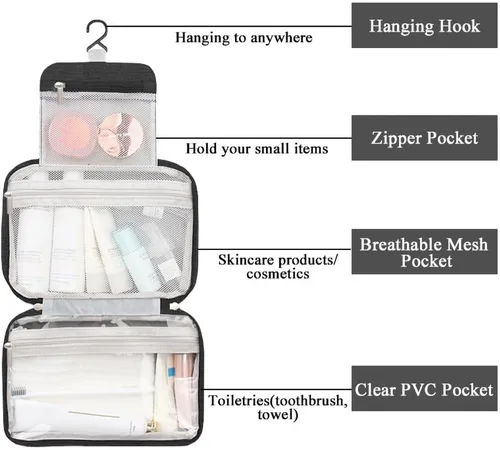 Miniatura 3 de Neceser colgante para viajes, bolsa organizadora de maquillaje impermeable para hombres y mujeres, bolsa de almacenamiento portátil de cosméticos