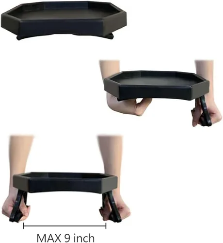 Miniatura 4 de Mesa con clip para brazo de sofá, bandeja para reposabrazos, soporte para bebidas/control remoto/refrigerios (plástico, negro)