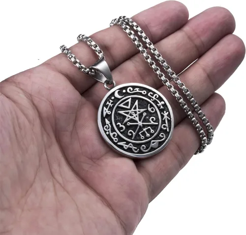 Miniatura 7 de ELFASIO Collar con colgante de acero inoxidable para hombre sello de Astaroth Key of SalomonSeal of Lilith Sigil of Lucifer Seal Chain